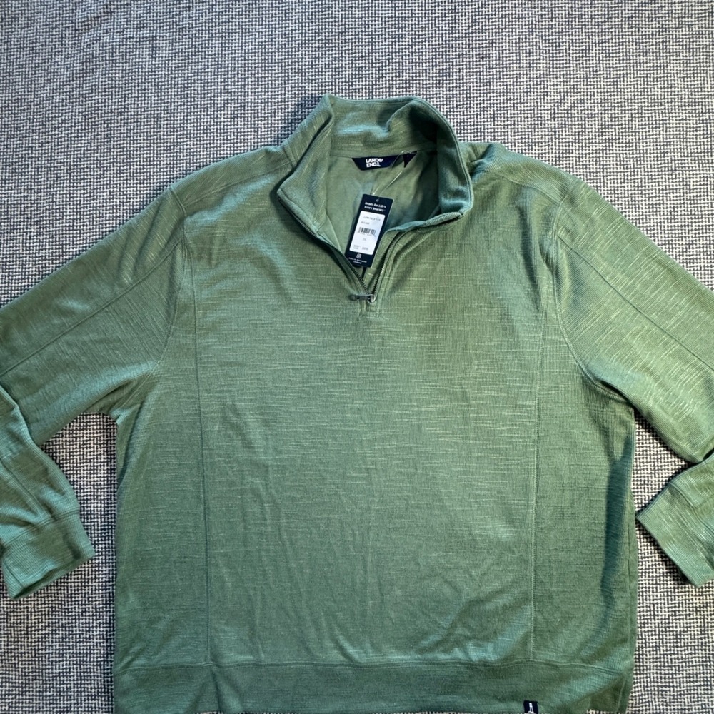 Lands End Mens 2XL Quarter Zip Pullover Bay Leaf Green Slub Knit LEM16LK119 NWT